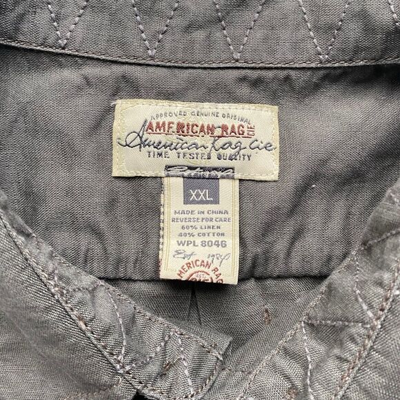 American Rag Mens Button Down Casual Shirt Short Sleeve Gray Embroidered XXL - Picture 4 of 4